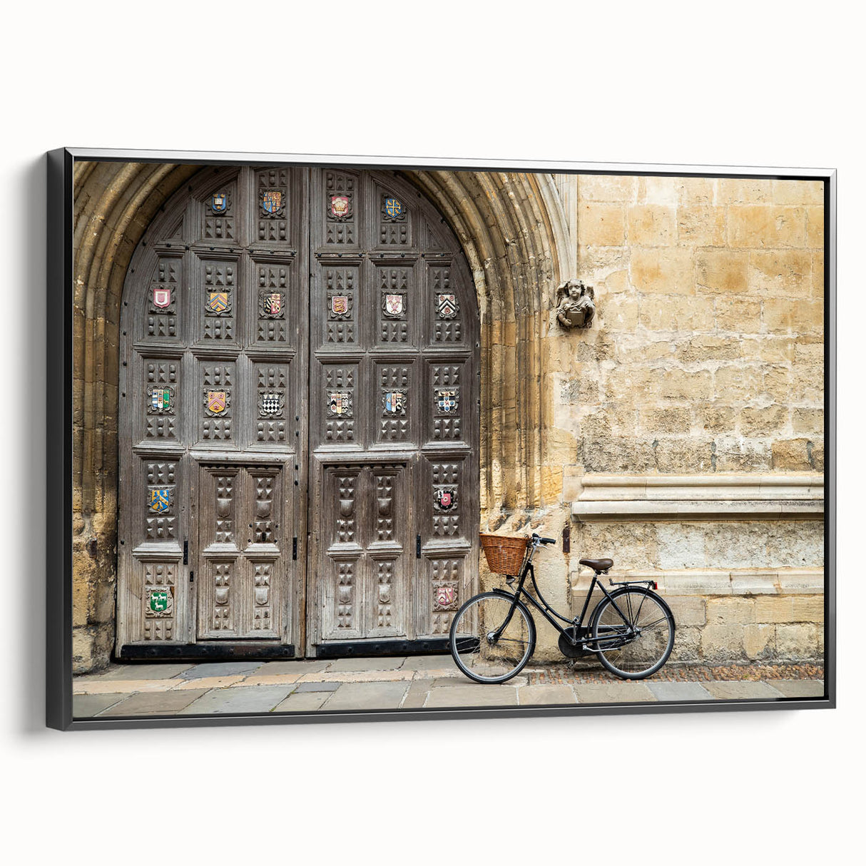 Black and white wall art of Oxford landscape on framed canvas, ideal for bedroom decor.