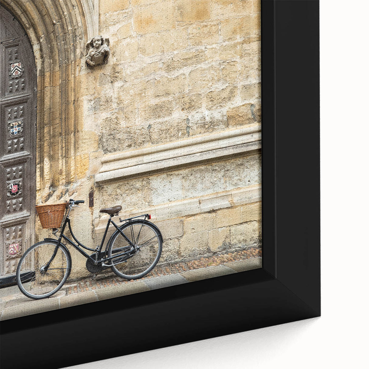 Extra large framed canvas of a textured, colorful Oxford scenery in black, ideal for living room decor.