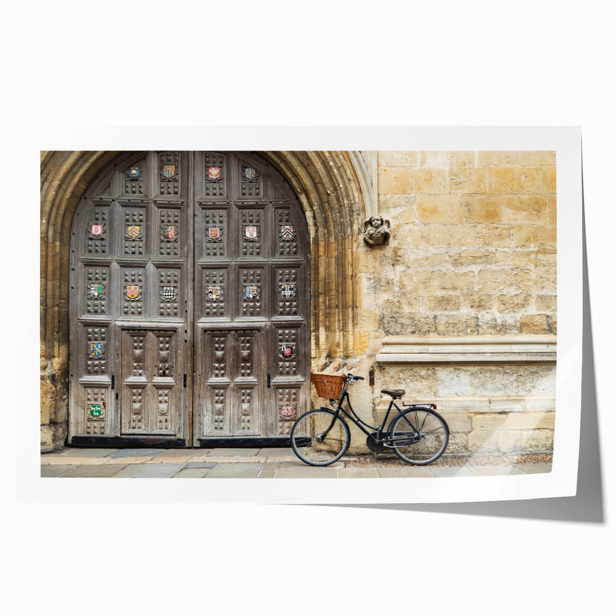 Extra large rolled print of Oxford, England scenery with floral elements in soft color tones, ideal for art wall dining room.