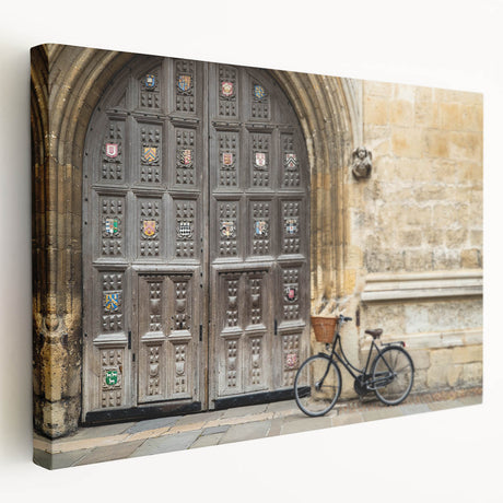 Oxford, England cityscape on large stretched canvas with soft gray and blue tones, suitable for kitchen wall art.