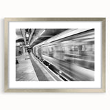 Extra large abstract art print of Piccadilly, England, in muted colors on a textured canvas, framed with a silver mat.