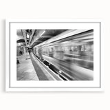 Textured abstract art print of Piccadilly, England in muted earth tones on a framed white mat, ideal for bedroom wall decor.