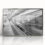 Mid-century modernist style large art print of Piccadilly, England, with muted colors on a silver-framed acrylic.