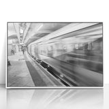 Mid-century modernist art of Piccadilly, England in muted colors on a framed acrylic, suitable for modern art wall decor.