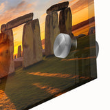 Acrylic print of Stonehenge in muted earth tones, ideal for dining room art with a mid-century modernist style.