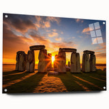 Acrylic print of Stonehenge in muted earth tones, ideal for dining room or bedroom decor.