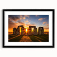 Extra large framed print of abstract Stonehenge in vibrant colors on textured art paper, suitable for living room decor.