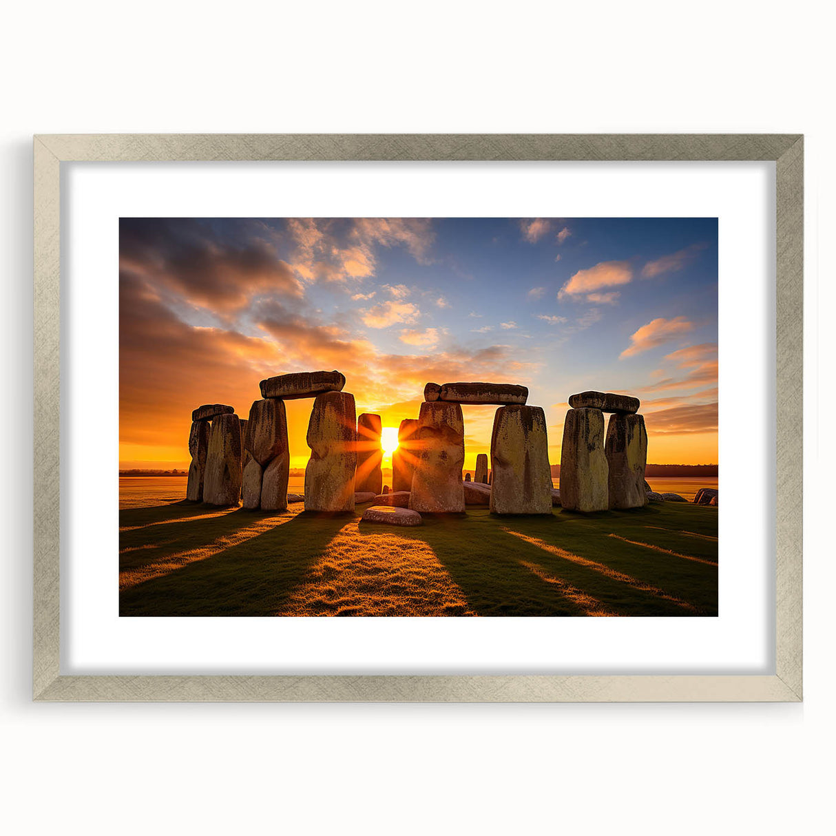 Extra large framed print of abstract Stonehenge in textured gray tones, ideal for living room decor.