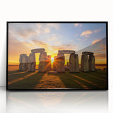 Large abstract wall art of Stonehenge in muted earth tones on a black framed acrylic, suitable for modern art wall decor.