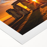 Art deco poster of Stonehenge in muted earth tones on rolled canvas, suitable for dining room wall art.