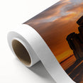 Art deco poster of Stonehenge in muted earth tones on rolled canvas, suitable for nursery wall art or dining room decor.