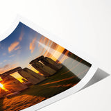 Extra large wall art featuring a line art depiction of Stonehenge in black and white on a rolled print.