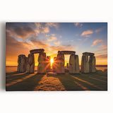 Black and white photo of Stonehenge on stretched canvas, ideal for kitchen wall art or bedroom.