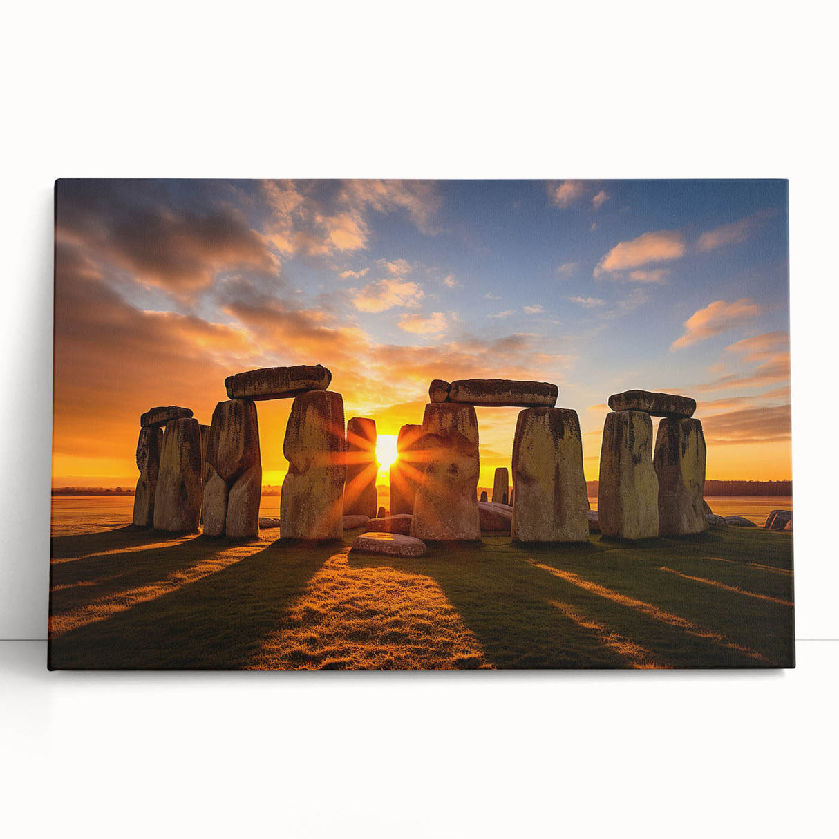 Black and white image of Stonehenge on a large stretched canvas, suitable for kitchen art.