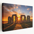 Side view of a stretched canvas depicting Stonehenge in muted earth tones, suitable for kitchen wall art.