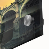 Large abstract depiction of the Thames River in muted blue and gray tones on acrylic glass, ideal for dining room art.