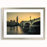 Extra large abstract art print of the Thames River, featuring textured grays and blues, in a silver frame.