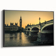 Black and white wall art featuring the Thames River, framed canvas, ideal for bedroom decor.