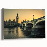Landscape art painting of the Thames River, England in muted colors on a framed canvas, ideal for office decor.