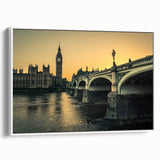 Vintage poster art of the Thames River on framed canvas, featuring muted colorful tones, ideal for living room decor.
