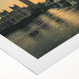 Art deco poster of the Thames River in muted blue and gray tones on rolled canvas, ideal for dining room wall decor.