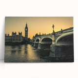 Black and white photograph of the Thames River on stretched canvas, ideal for kitchen wall art.