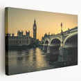 Panoramic view of the Thames River in muted gray and blue tones on a stretched canvas, suitable for kitchen wall art.