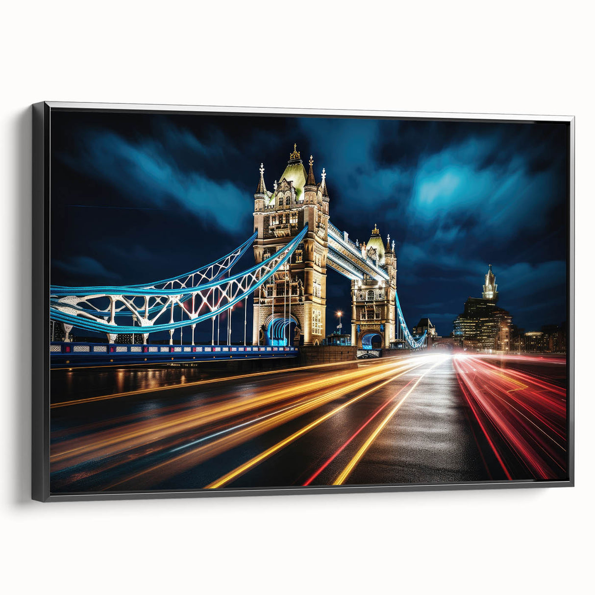 Black and white wall art of Tower Bridge, vintage poster style on framed canvas, suitable for bedroom decor.