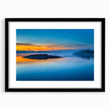 Extra large abstract art print of vibrant, colorful scenery in Finland on a textured canvas, framed in black.