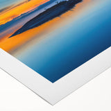 Art deco poster of a serene Finnish landscape in muted blue and green hues on rolled canvas, ideal for dining room decor.