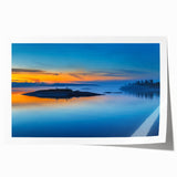 Rolled print of a serene Finnish landscape with muted green and blue tones, ideal for dining room wall art.