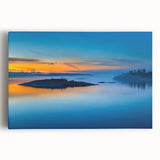 Black and white photograph of a serene Finnish landscape on stretched canvas, ideal for kitchen wall art.