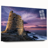 Large abstract wall art featuring a scenic Corsican landscape in muted earth tones on acrylic glass.