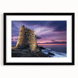 Extra large abstract art print of a colorful Corsican landscape, textured on a black framed canvas.