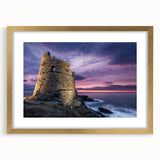 Abstract art print of a Corsican landscape in muted earth tones on a framed canvas.