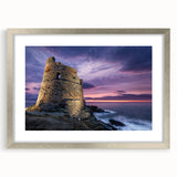 Extra large abstract art print depicting a textured Corsican landscape in muted earth tones, framed in silver.