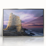 Large art print of a Corsican landscape in muted earth tones on a silver-framed acrylic, ideal for modern art wall decor.