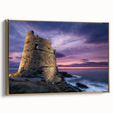 Framed canvas depicting a vintage Corsican landscape in muted earth tones, ideal for bedroom wall art.