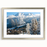 Extra large wall art featuring an abstract print of the French Alps in muted earth tones on a framed canvas.