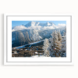Textured art print of the French Alps in abstract style, featuring muted earth tones on a framed white mat.
