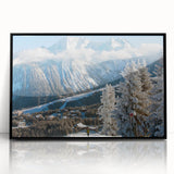 Large abstract wall art depicting the French Alps in muted earth tones on a framed acrylic.