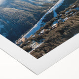 Art deco poster of the French Alps in muted earth tones on rolled canvas, suitable for dining room decor.