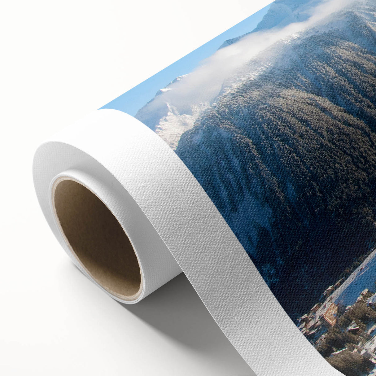 Art Deco poster of the French Alps in soft pastel colors on rolled canvas, ideal for nursery wall art.