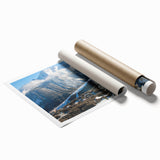 Rolled print of French Alps scenery with vibrant green hues and floral foreground, suitable for classy bathroom wall art.