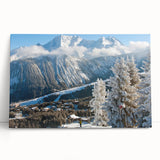Black and white photograph of the French Alps on a large stretched canvas, suitable for kitchen wall art.