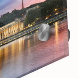 Large abstract depiction of Lyon, France in muted earth tones on acrylic glass, suited for dining room art.