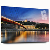 Acrylic print of a large abstract depiction of Lyon, France, in muted blue and gray tones.