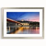 Extra large abstract art print of Lyon scenery in muted earth tones on a framed canvas, ideal for living room decor.
