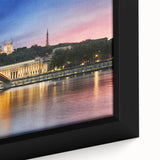 Extra large framed canvas featuring a textured depiction of Lyon with vibrant colors on a black background.