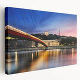 Large canvas print of Lyon, France skyline in muted earth tones, suitable for kitchen wall art.